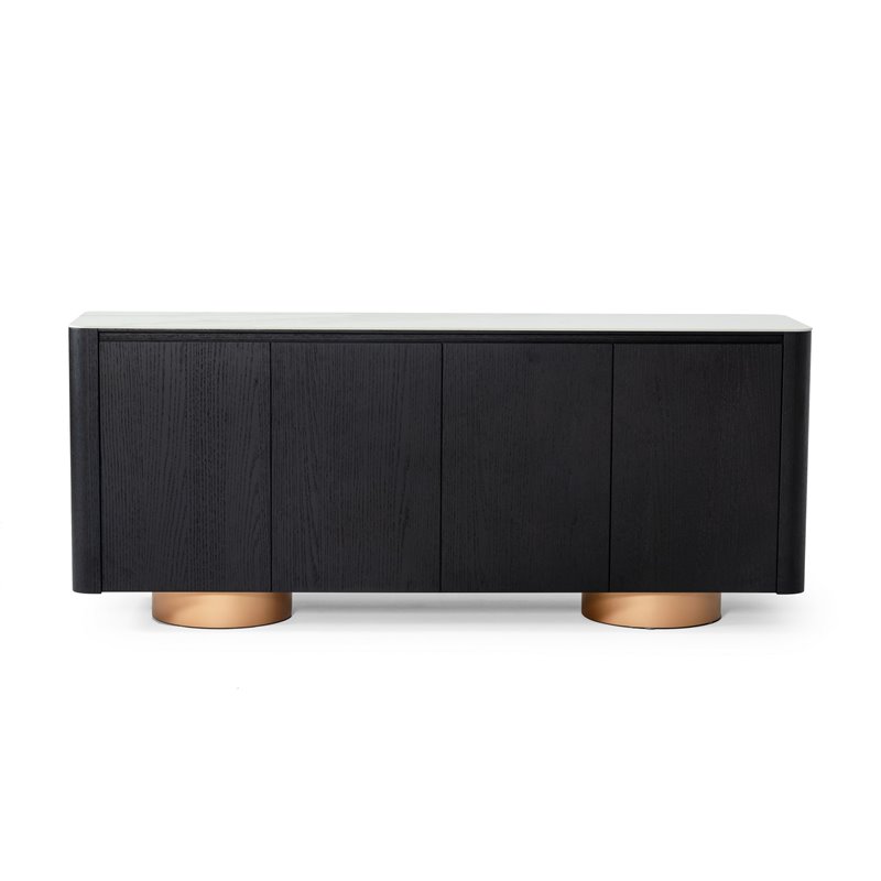 Pemberly Row Modern Buffet with Ceramic Top & Veneer in Black & White