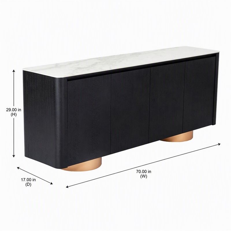 Pemberly Row Modern Buffet with Ceramic Top & Veneer in Black & White