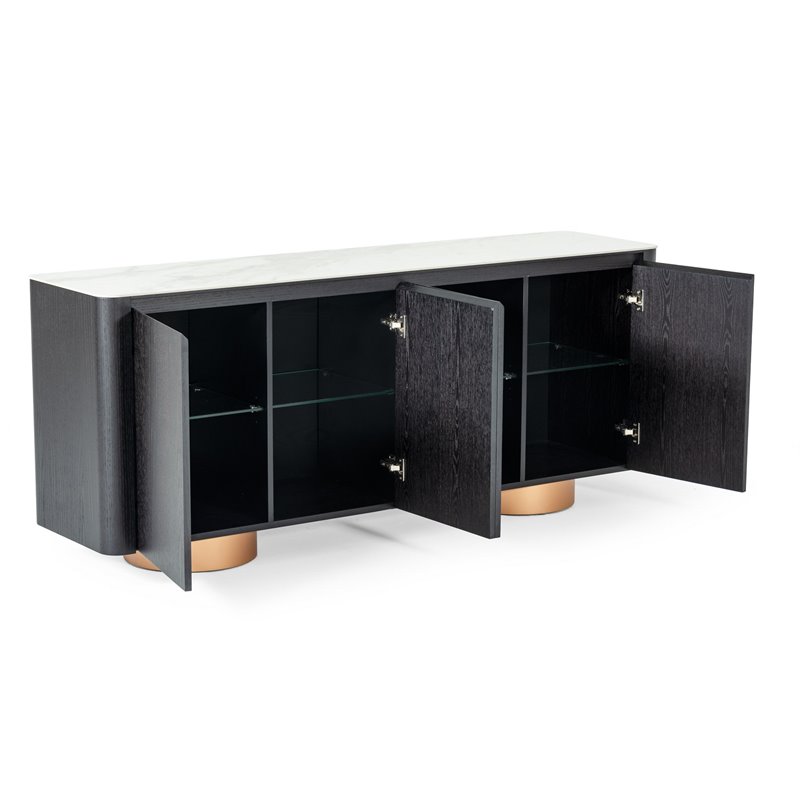 Pemberly Row Modern Buffet with Ceramic Top & Veneer in Black & White