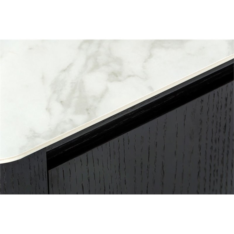 Pemberly Row Modern Buffet with Ceramic Top & Veneer in Black & White