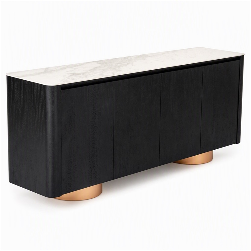 Pemberly Row Modern Buffet with Ceramic Top & Veneer in Black & White