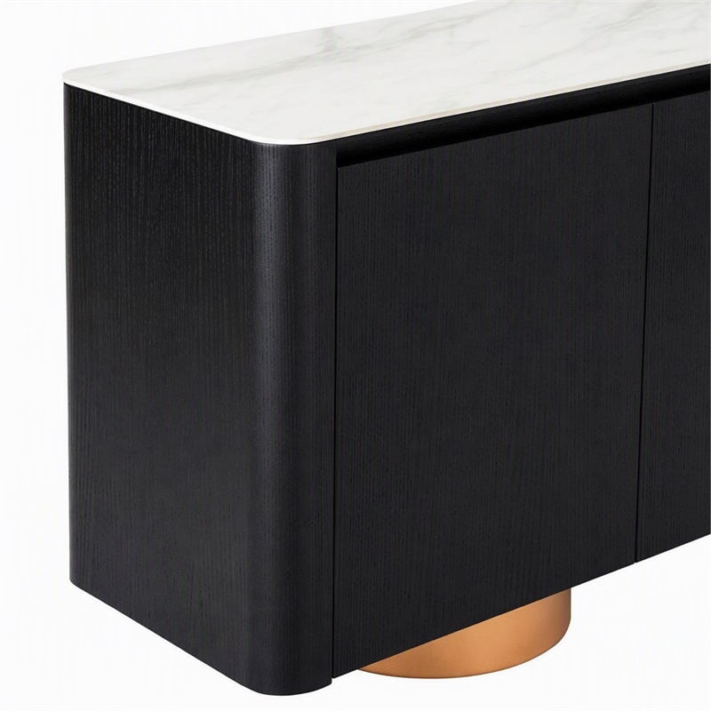 Pemberly Row Modern Buffet with Ceramic Top & Veneer in Black & White