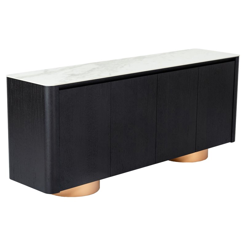 Pemberly Row Modern Buffet with Ceramic Top & Veneer in Black & White