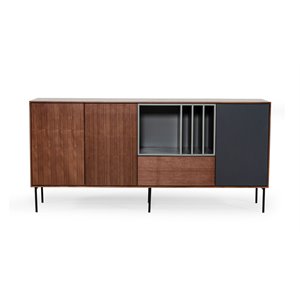 Pemberly Row 3-Door Buffet with Walnut Veneer & Charcoal Gray Accents