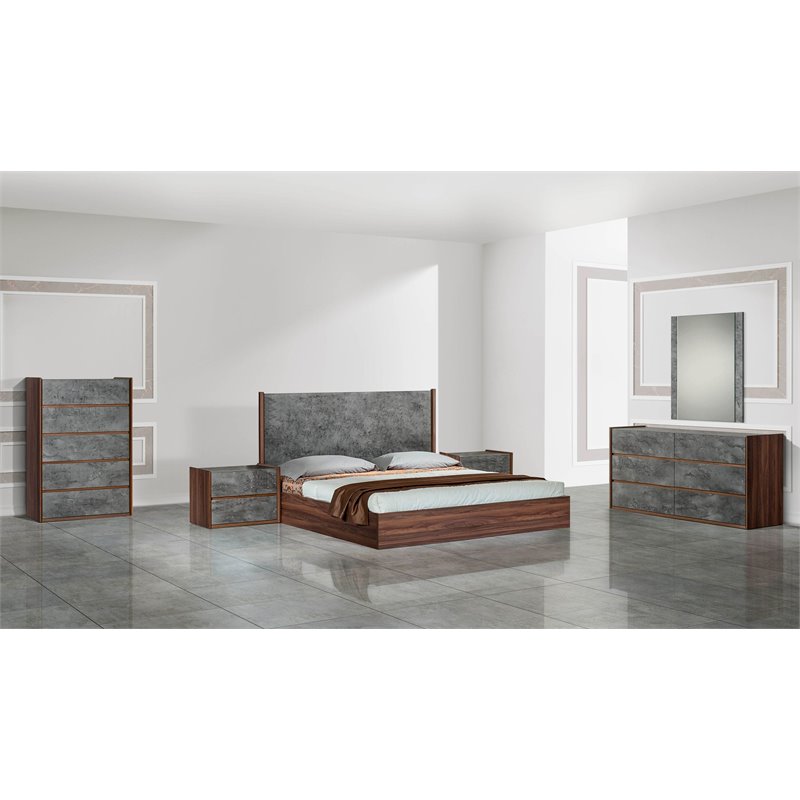 Pemberly Row Modern Rectangular Mirror with Stucco in Gray Finish