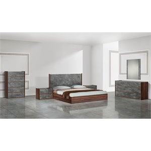 Pemberly Row Modern Rectangular Mirror with Stucco in Gray Finish