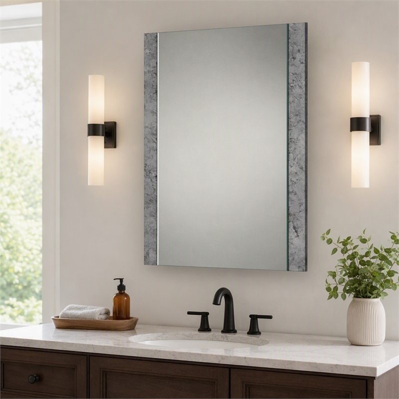 Pemberly Row Modern Rectangular Mirror with Stucco in Gray Finish