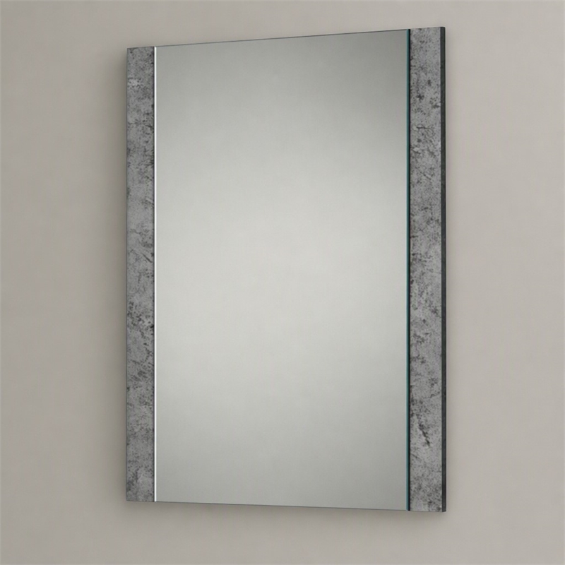 Pemberly Row Modern Rectangular Mirror with Stucco in Gray Finish