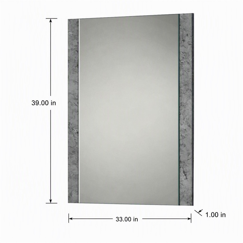 Pemberly Row Modern Rectangular Mirror with Stucco in Gray Finish