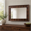 Pemberly Row Rectangular Wood and Glass Mirror in Dark Mango Finish