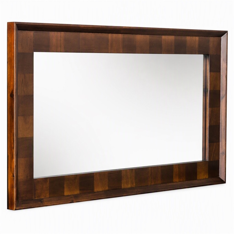 Pemberly Row Rectangular Wood and Glass Mirror in Dark Mango Finish