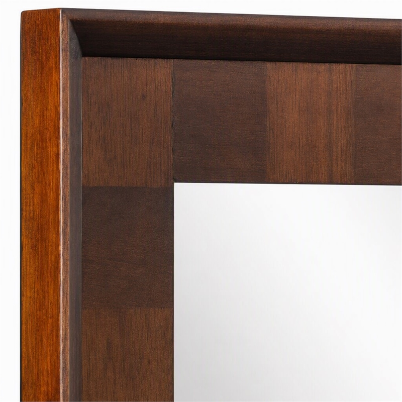Pemberly Row Rectangular Wood and Glass Mirror in Dark Mango Finish