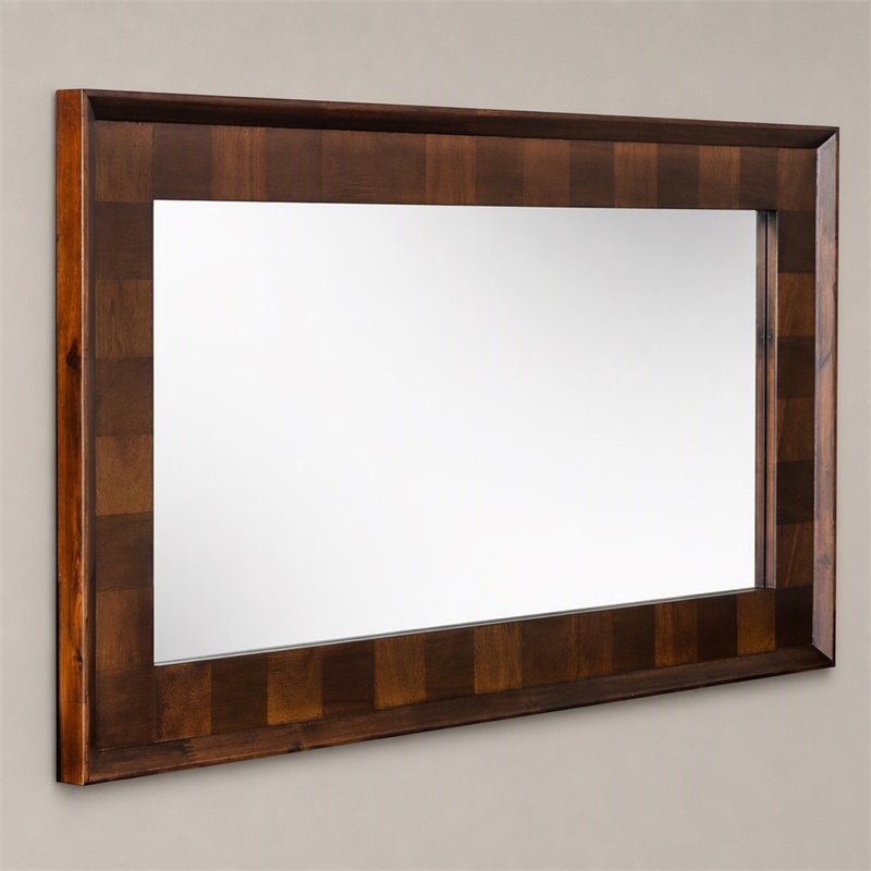 Pemberly Row Rectangular Wood and Glass Mirror in Dark Mango Finish