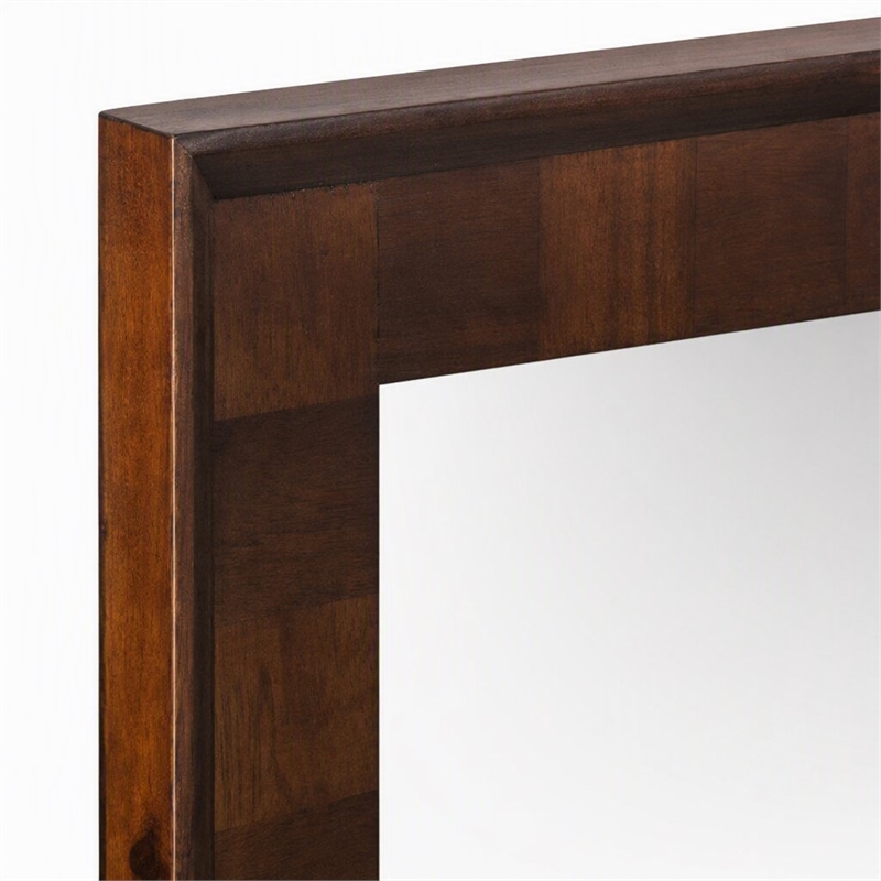 Pemberly Row Rectangular Wood and Glass Mirror in Dark Mango Finish