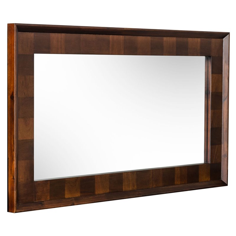 Pemberly Row Rectangular Wood and Glass Mirror in Dark Mango Finish