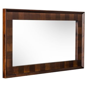 Pemberly Row Rectangular Wood and Glass Mirror in Dark Mango Finish