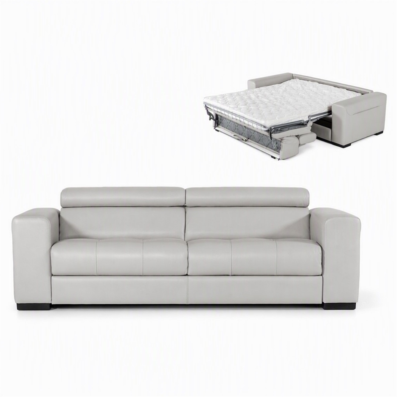 Pemberly Row Adjustable Leather & Fabric Sofa Bed in Gray