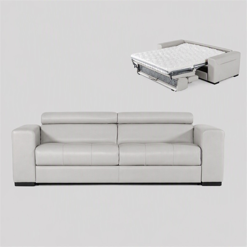 Pemberly Row Adjustable Leather & Fabric Sofa Bed in Gray