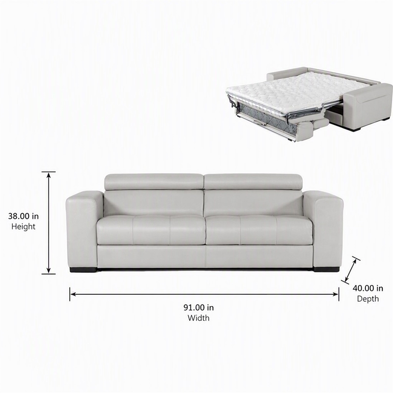 Pemberly Row Adjustable Leather & Fabric Sofa Bed in Gray