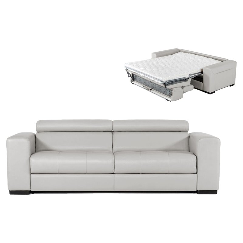 Pemberly Row Adjustable Leather & Fabric Sofa Bed in Gray