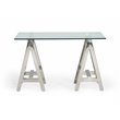 Pemberly Row Modern Glass Console Table with Stainless Steel Base in Clear