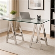 Pemberly Row Modern Glass Console Table with Stainless Steel Base in Clear