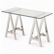 Pemberly Row Modern Glass Console Table with Stainless Steel Base in Clear