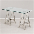 Pemberly Row Modern Glass Console Table with Stainless Steel Base in Clear