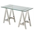 Pemberly Row Modern Glass Console Table with Stainless Steel Base in Clear