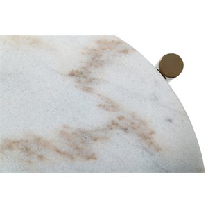 Pemberly Row Round Marble and Stainless Steel End Table in White and Gold
