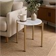 Pemberly Row Round Marble and Stainless Steel End Table in White and Gold