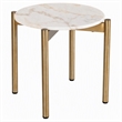Pemberly Row Round Marble and Stainless Steel End Table in White and Gold