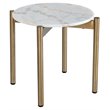 Pemberly Row Round Marble and Stainless Steel End Table in White and Gold