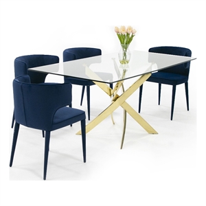 Pemberly Row 63 in Modern Glass and Gold Stainless Steel Dining Table