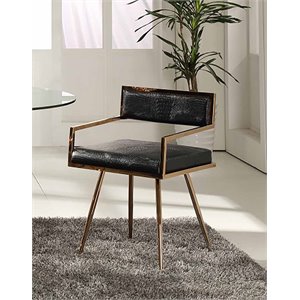 Pemberly Row 20&quot Modern Steel & Faux Leather Dining Chair in Black/Rosegold