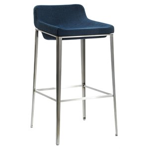 Pemberly Row Modern 30&quot Fabric Upholstered Bar Stool in Blue with Steel Base