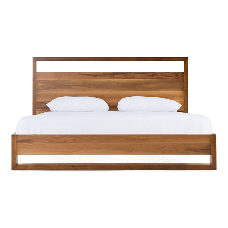 Pemberly Row Modern Queen Bed in Walnut Veneer Finish with Parsons Legs