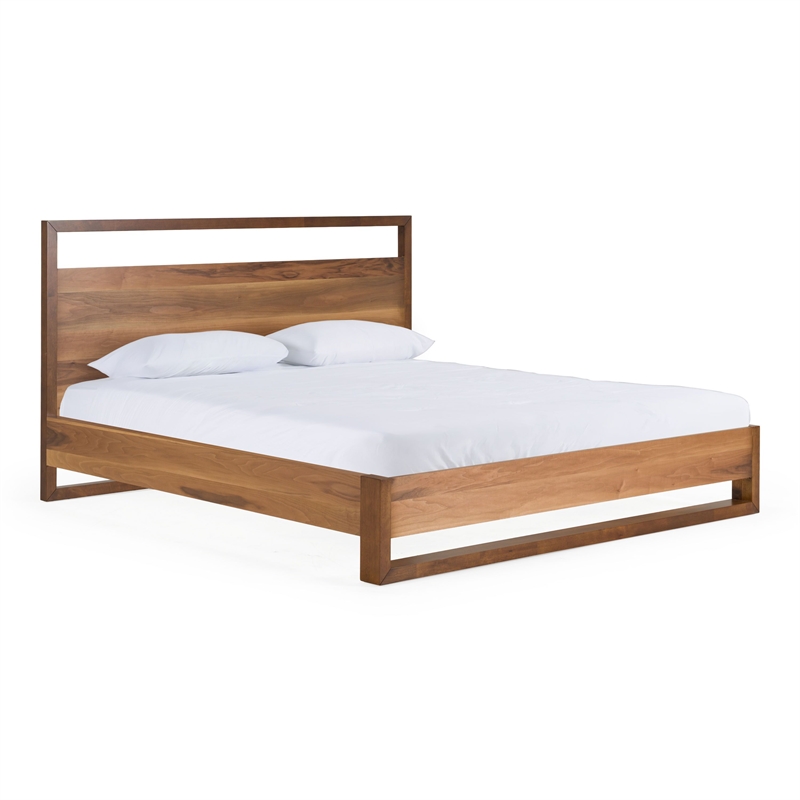 Pemberly Row Modern Queen Bed in Walnut Veneer Finish with Parsons Legs