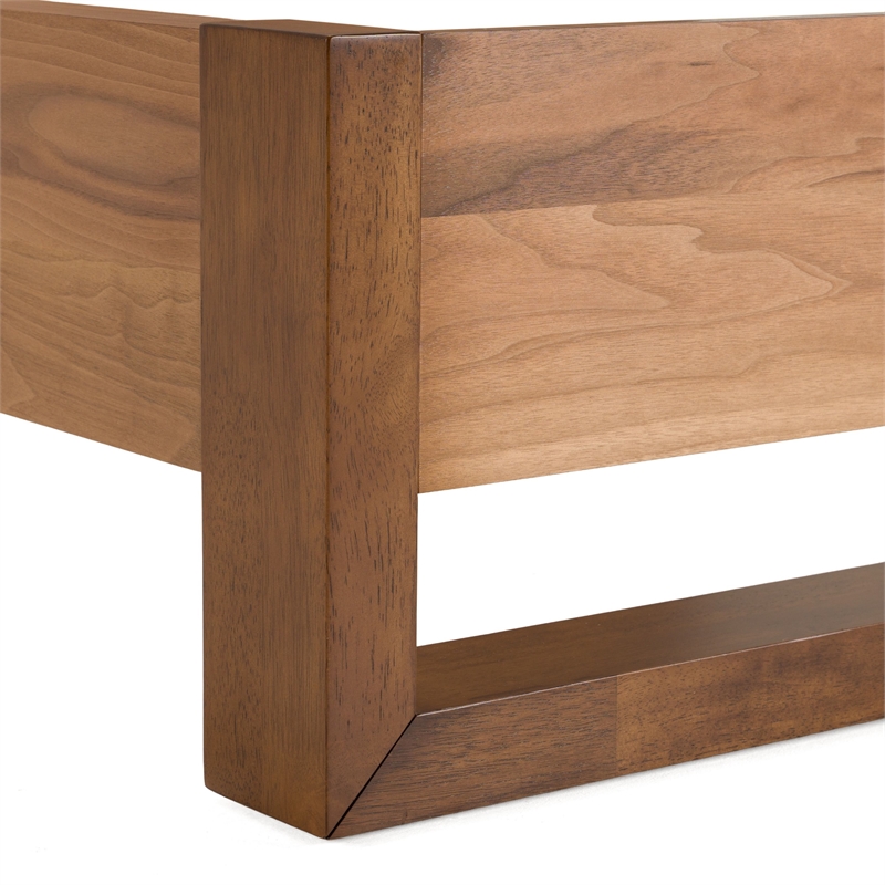Pemberly Row Modern Queen Bed in Walnut Veneer Finish with Parsons Legs