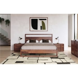 Pemberly Row Modern Queen Bed in Walnut Veneer Finish with Parsons Legs