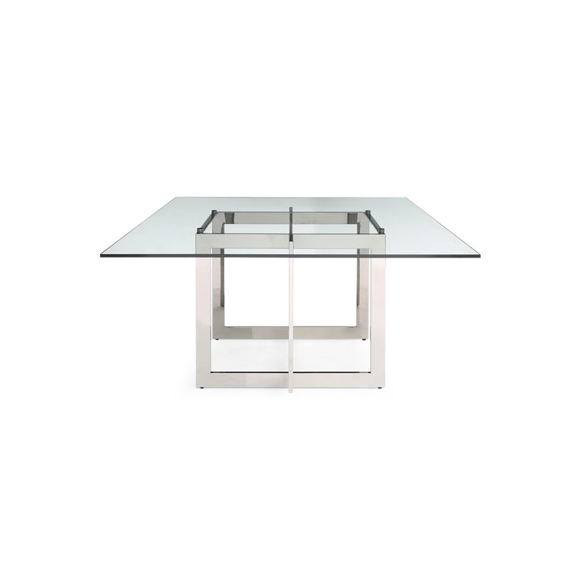 Pemberly Row Square Dining Table with Glass Top and Steel Base for 8 Seats