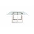 Pemberly Row Square Dining Table with Glass Top and Steel Base for 8 Seats