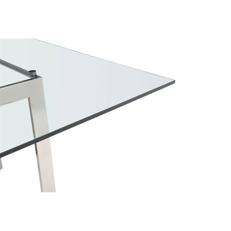 Pemberly Row Square Dining Table with Glass Top and Steel Base for 8 Seats