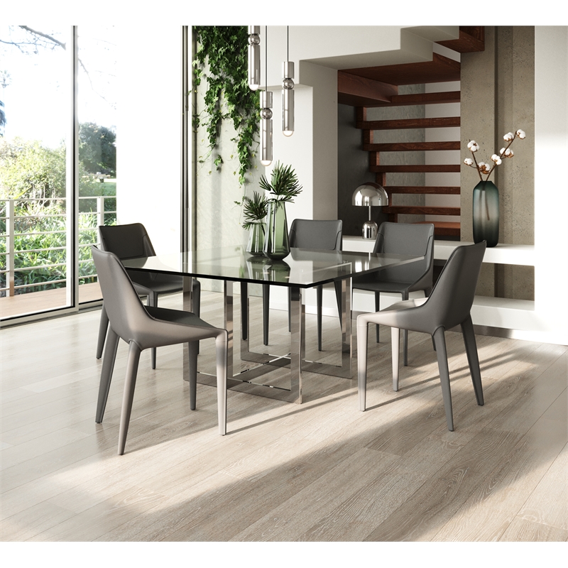 Pemberly Row Square Dining Table with Glass Top and Steel Base for 8 Seats
