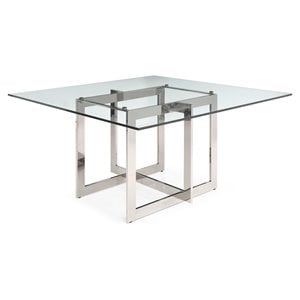 Pemberly Row Square Dining Table with Glass Top and Steel Base for 8 Seats