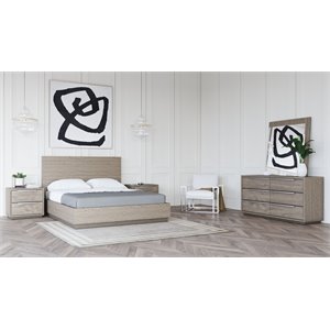 Pemberly Row Contemporary Queen Bed in Grey Wood Veneer with Panel Headboard
