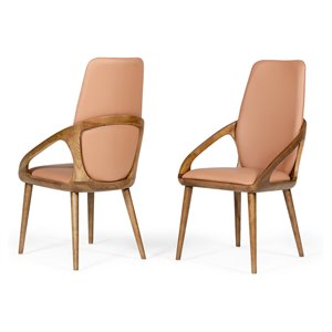 Pemberly Row Modern Wood & Faux Leather Dining Chairs in Brown/Walnut Set of 2