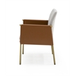 Pemberly Row Upholstered Fabric Arm Dining Chair in Light Gray and Camel
