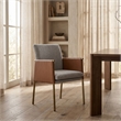 Pemberly Row Upholstered Fabric Arm Dining Chair in Light Gray and Camel