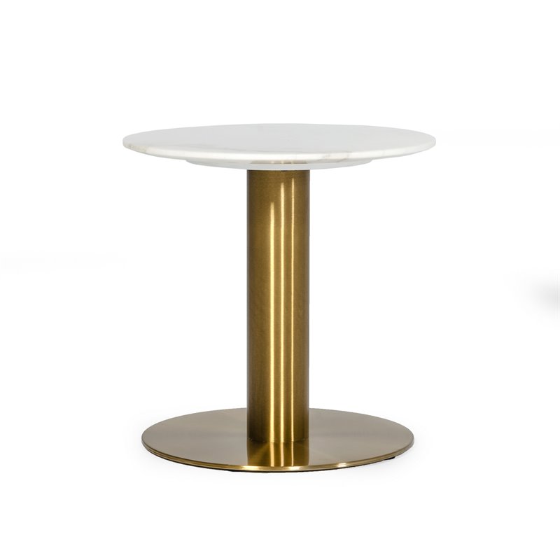 Pemberly Row Marble End Table with Gold Stainless Steel Base in White